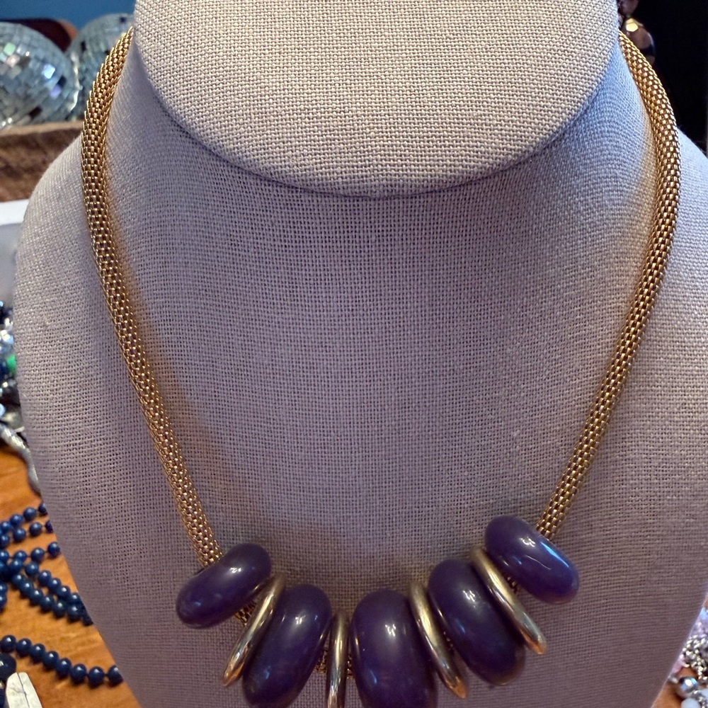 Liz Claiborne Blue and Gold Beaded Necklace